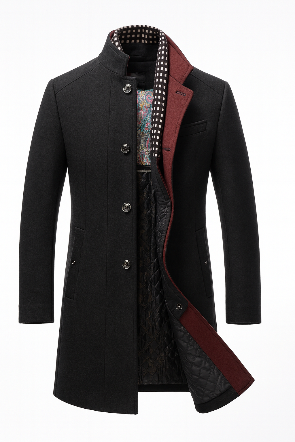 Classic Overcoat with Straight Cut and Front Buttons