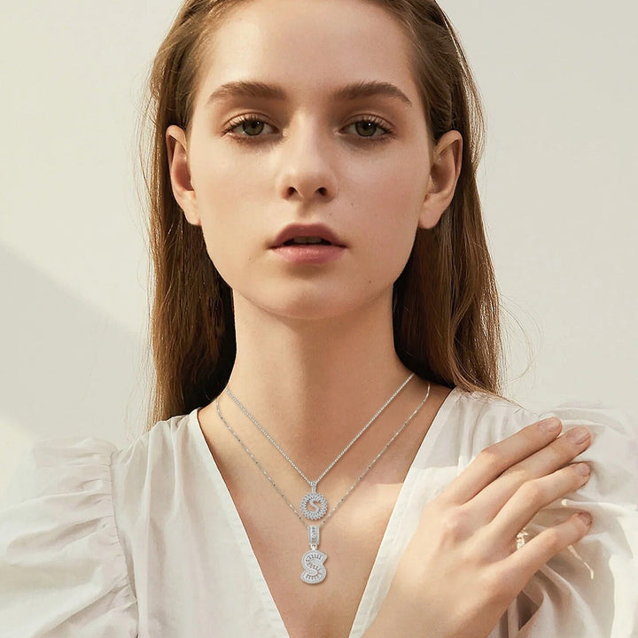 Pave letter initial necklace set | Silver-Tone