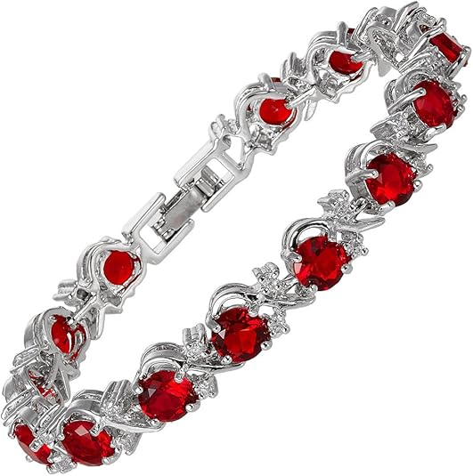 Red Stone Vine Tennis Bracelet | Silver-Tone