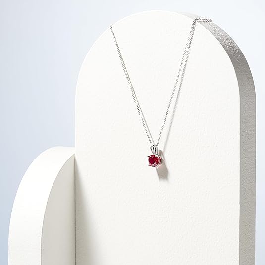Round Cut Red Stone Necklace | Silver-Tone