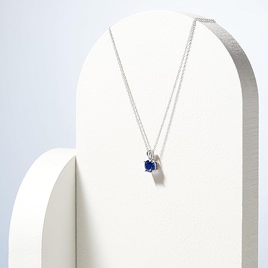 Round Cut Blue Stone Necklace | Silver-Tone
