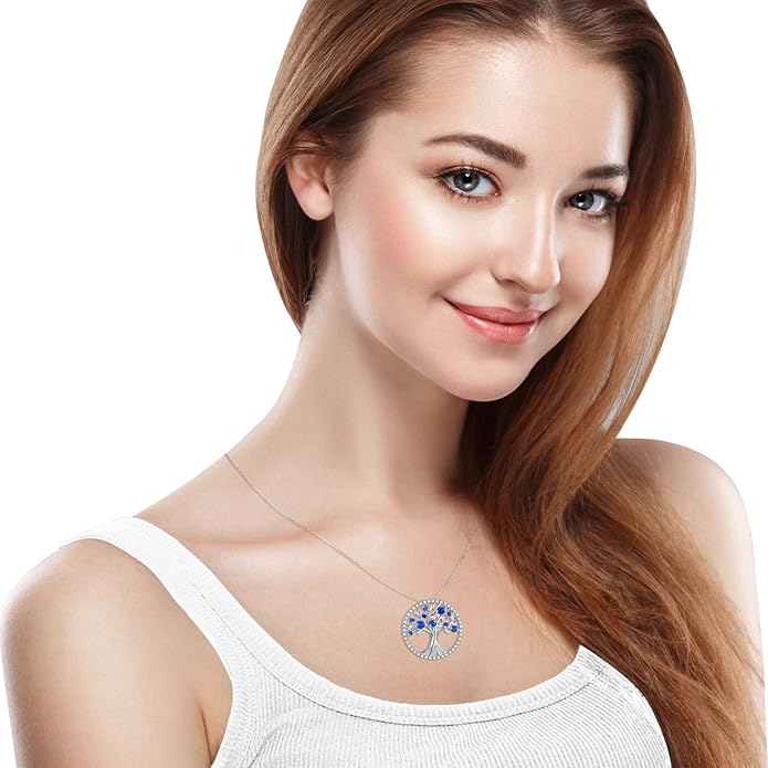Tree of Life Blue Stone Necklace | Silver-Tone