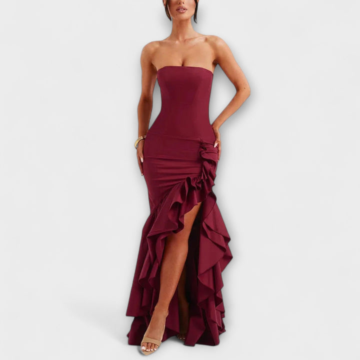 Zuri - Off-Shoulder Slim Fit Maxi Dress with Asymmetrical Hem