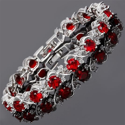 Red Stone Vine Tennis Bracelet | Silver-Tone