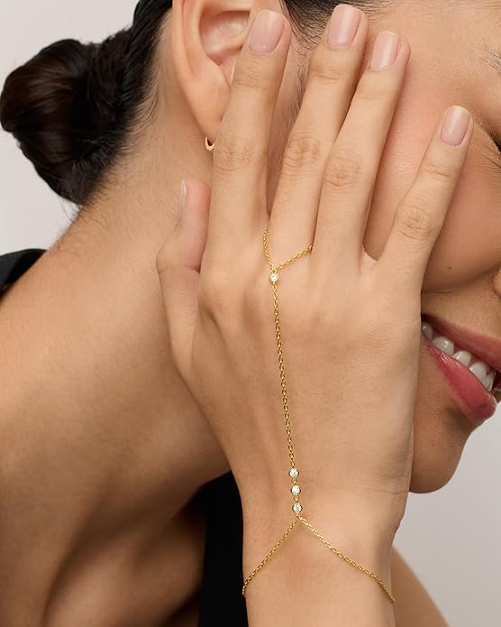 Beaded Handchain Bracelet | Gold-Tone