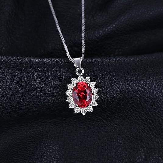 Classic Red Stone Halo Necklace | Silver-Tone