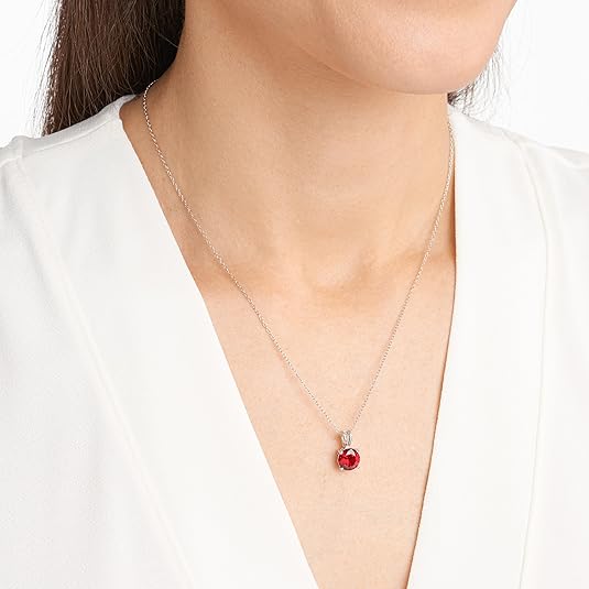 Round Cut Red Stone Necklace | Silver-Tone