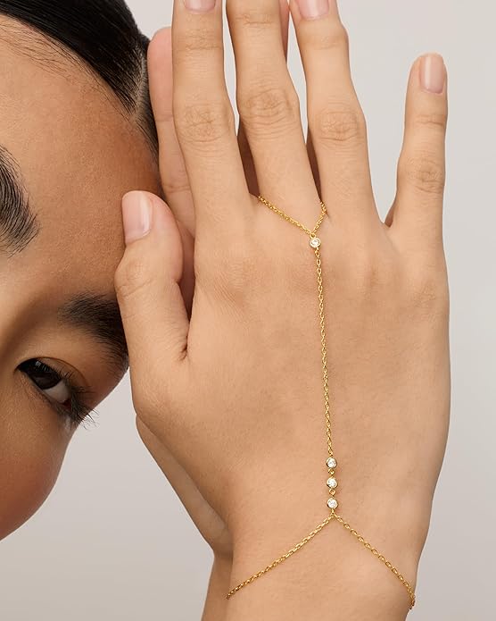 Beaded Handchain Bracelet | Gold-Tone