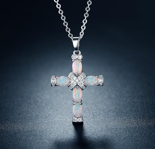 Lumen Opal-Look Cross Necklace | Gold-Tone