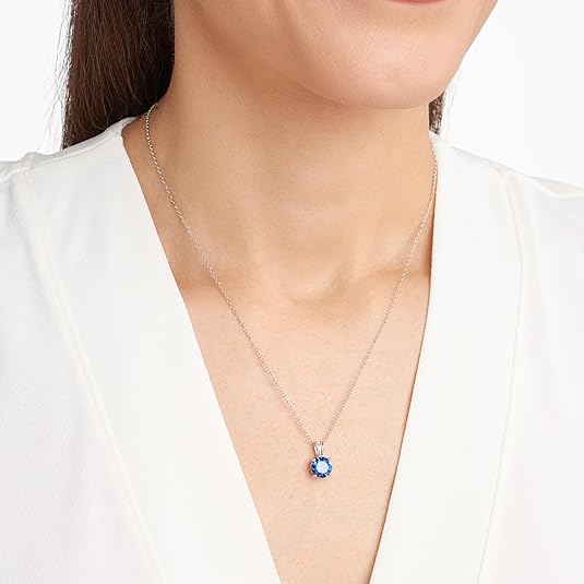 Round Cut Blue Stone Necklace | Silver-Tone