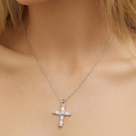 Lumen Opal-Look Cross Necklace | Gold-Tone