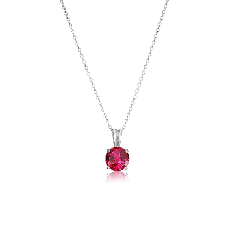Round Cut Red Stone Necklace | Silver-Tone