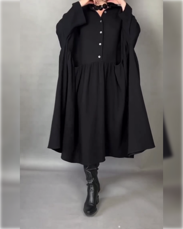 Plus size A-line dress with button collar