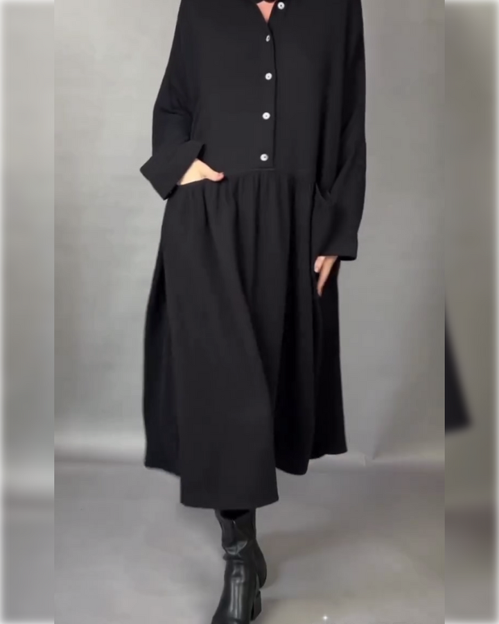 Plus size A-line dress with button collar