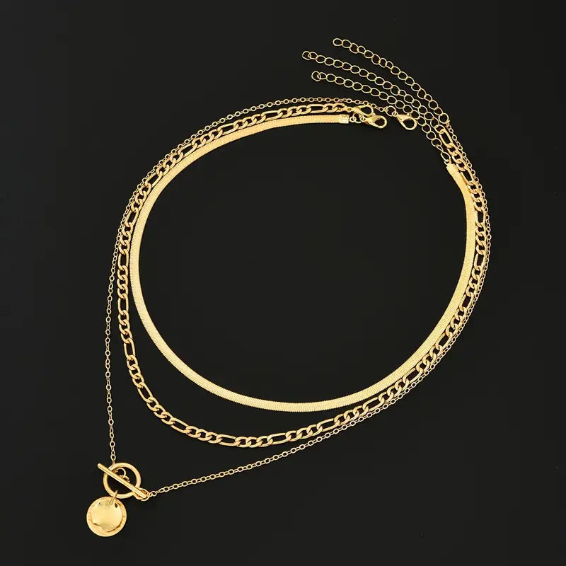 Savira Textured Coin Layered Necklace | Gold-Tone
