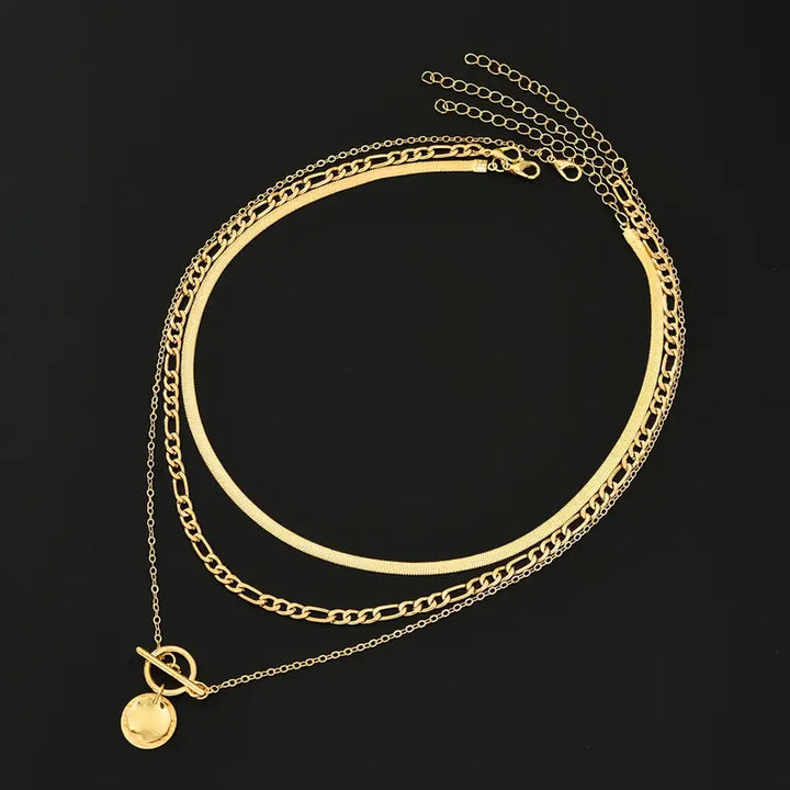 Savira Textured Coin Layered Necklace | Gold-Tone