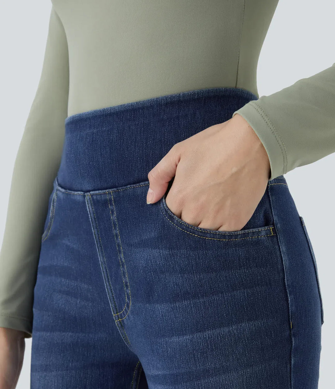 Premium Wash High Waisted Pockets Washed Casual Bootcut Jeans