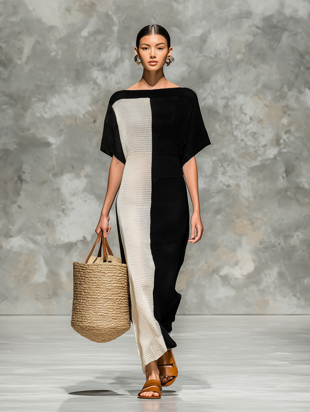 Women's Minimalist Knitted Boat Neck Short-sleeved Maxi Dress