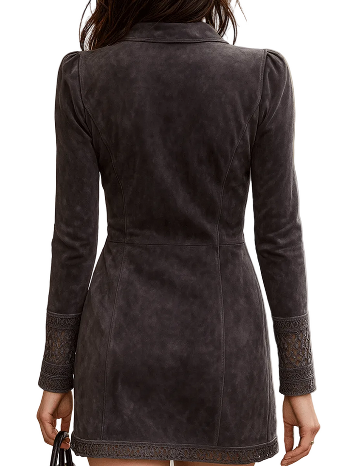 Suede Zip Front Mini Dress