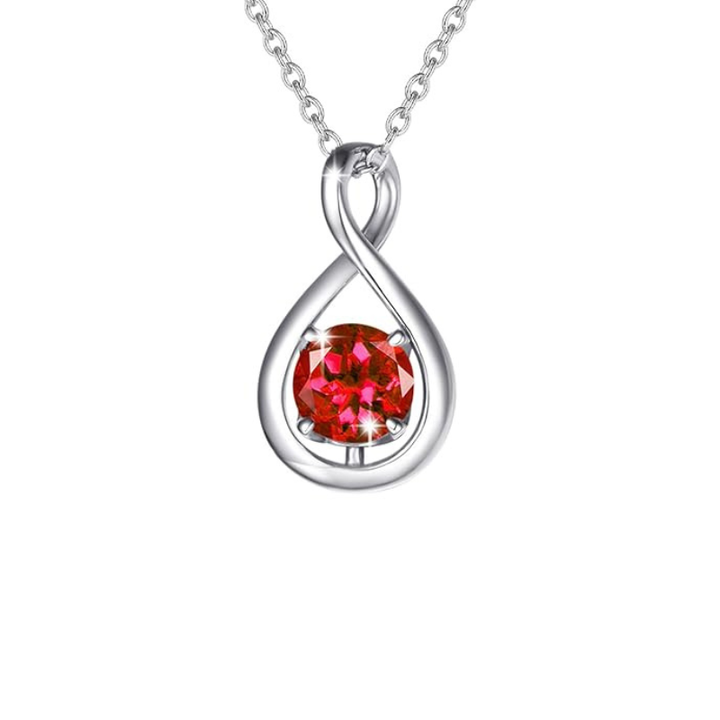 Red Stone Infinity Pendant Necklace | Silver-Tone