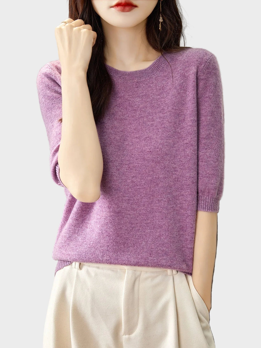 Eureka | Wool-Blend Crewneck Half Sleeve Sweater