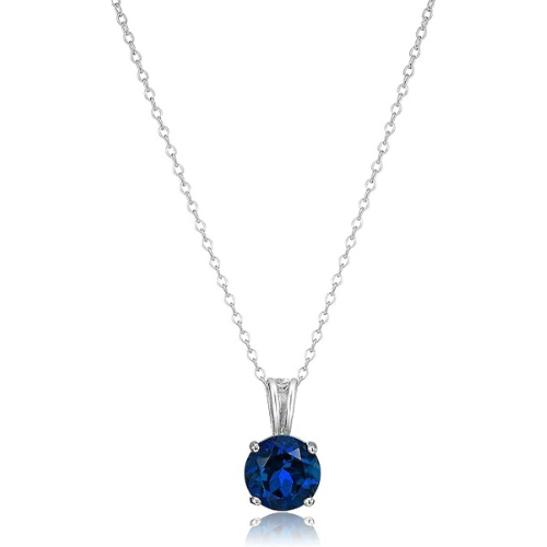 Round Cut Blue Stone Necklace | Silver-Tone