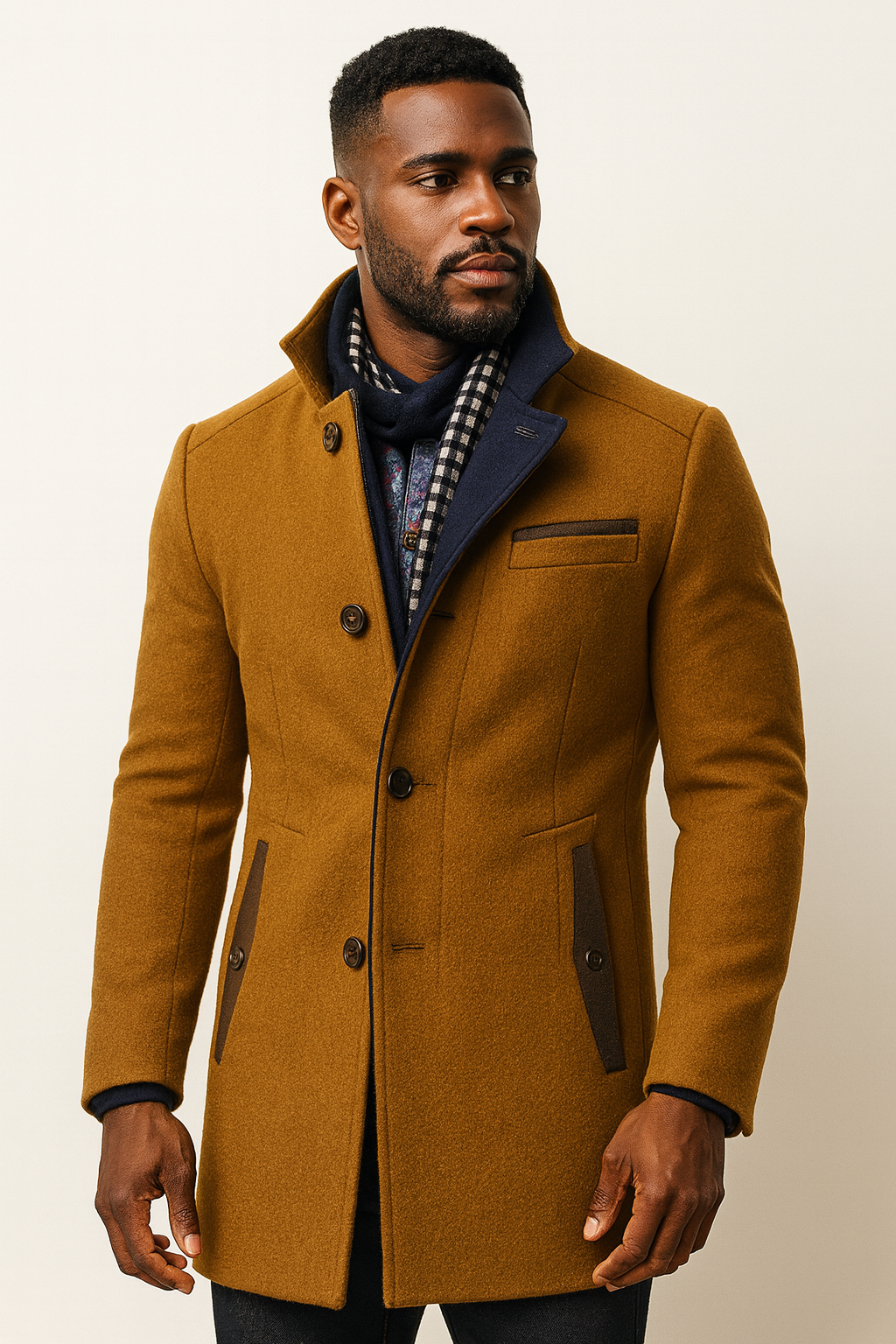 Wool Blend Overcoat with Notch Lapel Collar
