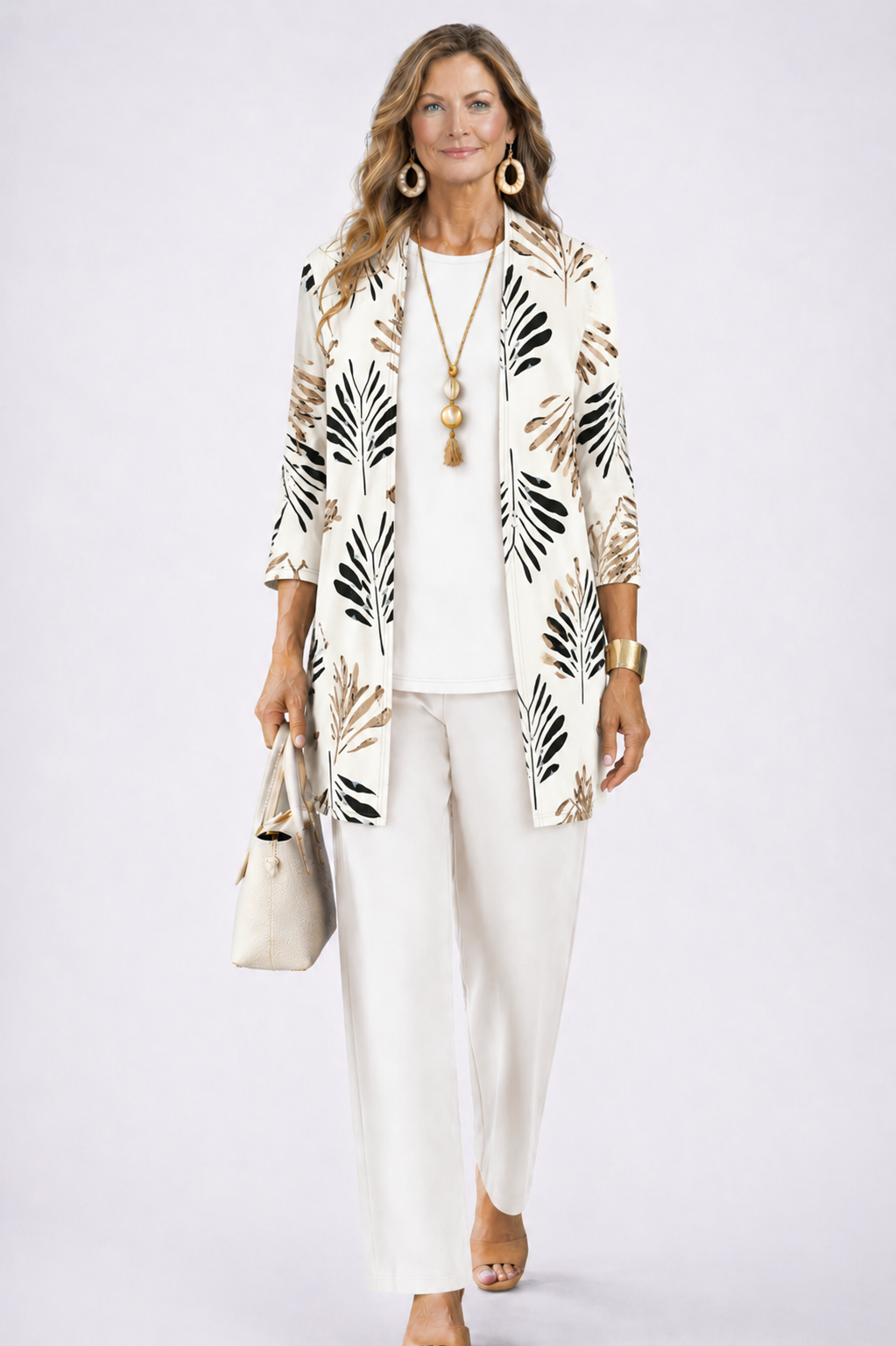 Iris | Three-Piece Cardigan, Top and Printed Trouser Set