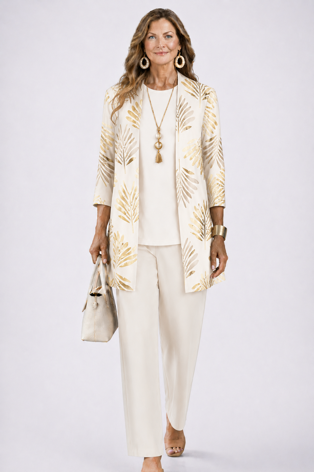 Iris | Three-Piece Cardigan, Top and Printed Trouser Set