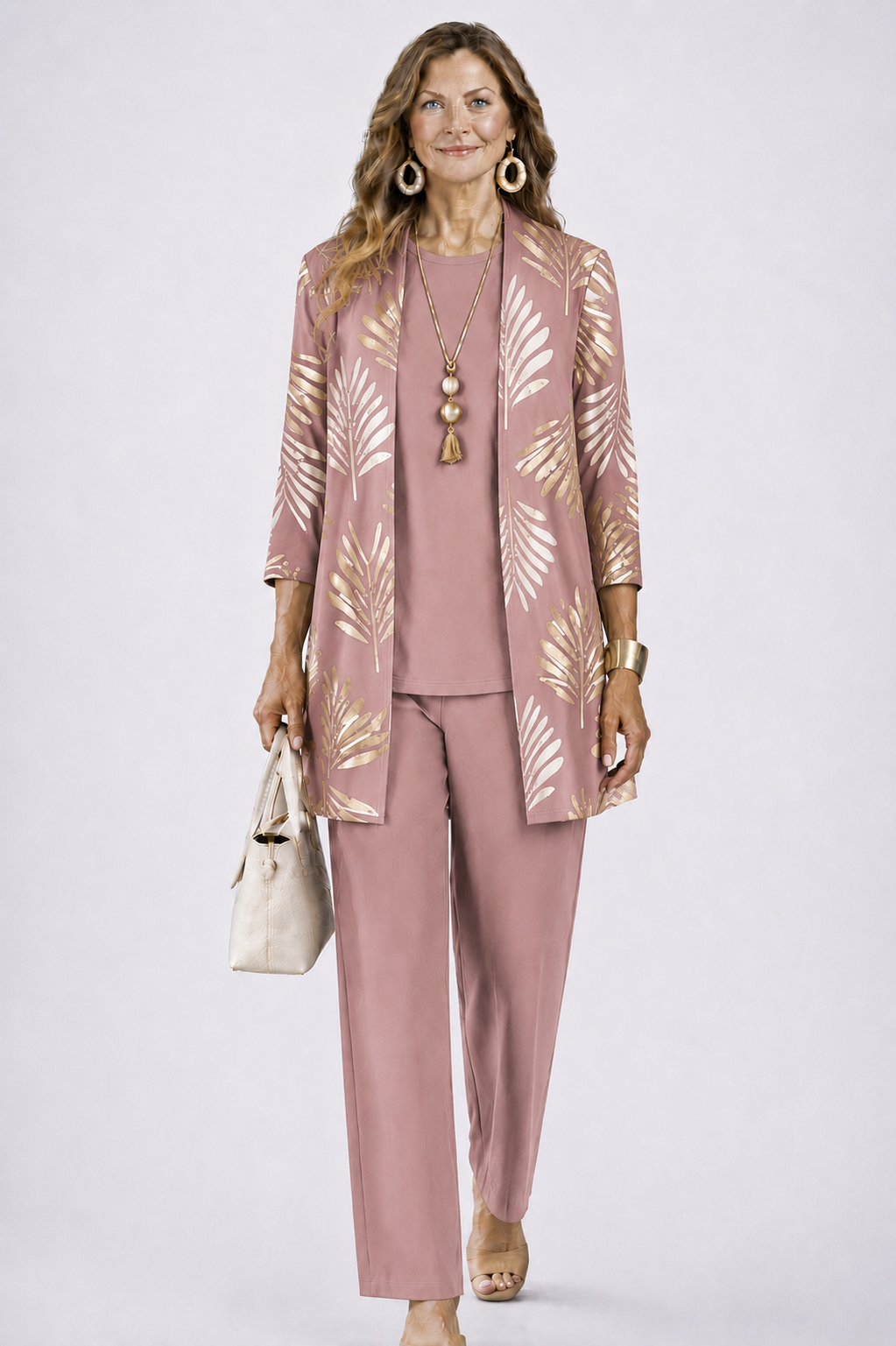 Iris | Three-Piece Cardigan, Top and Printed Trouser Set