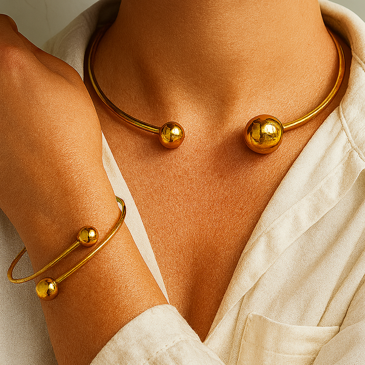Minimalist Glow Collar & Cuff Bracelet Set | Gold-Tone