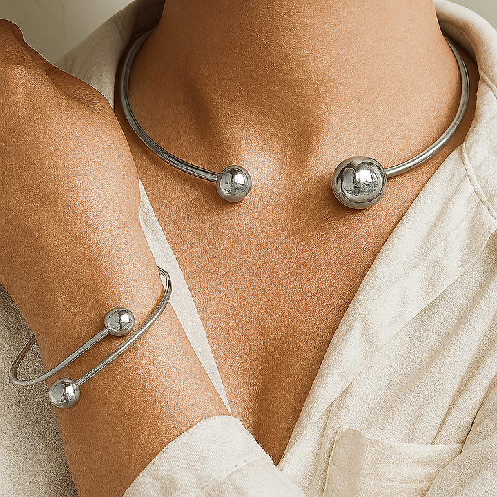 Minimalist Glow Collar & Cuff Bracelet Set | Gold-Tone