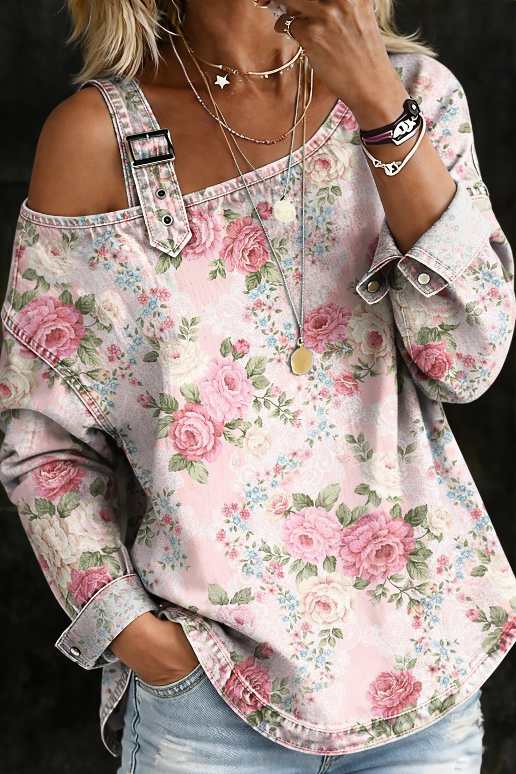 Denim Dress with Floral Collar for Women | Classic Shirt Dress