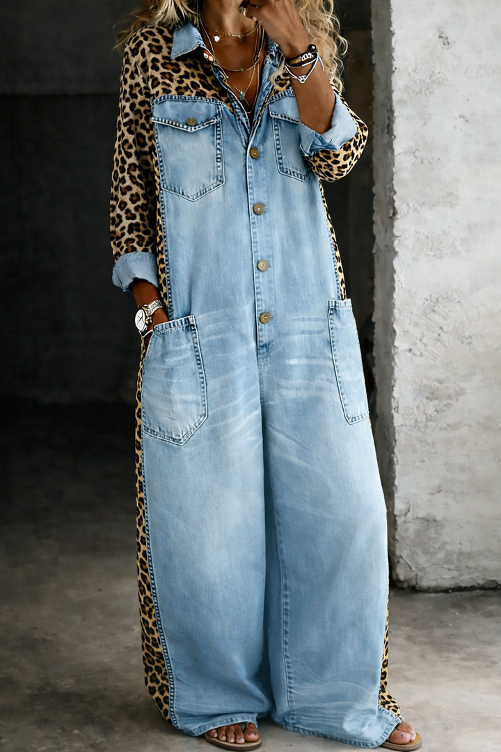 Denim Jumpsuit Women Long Sleeve One Piece Shirt Style