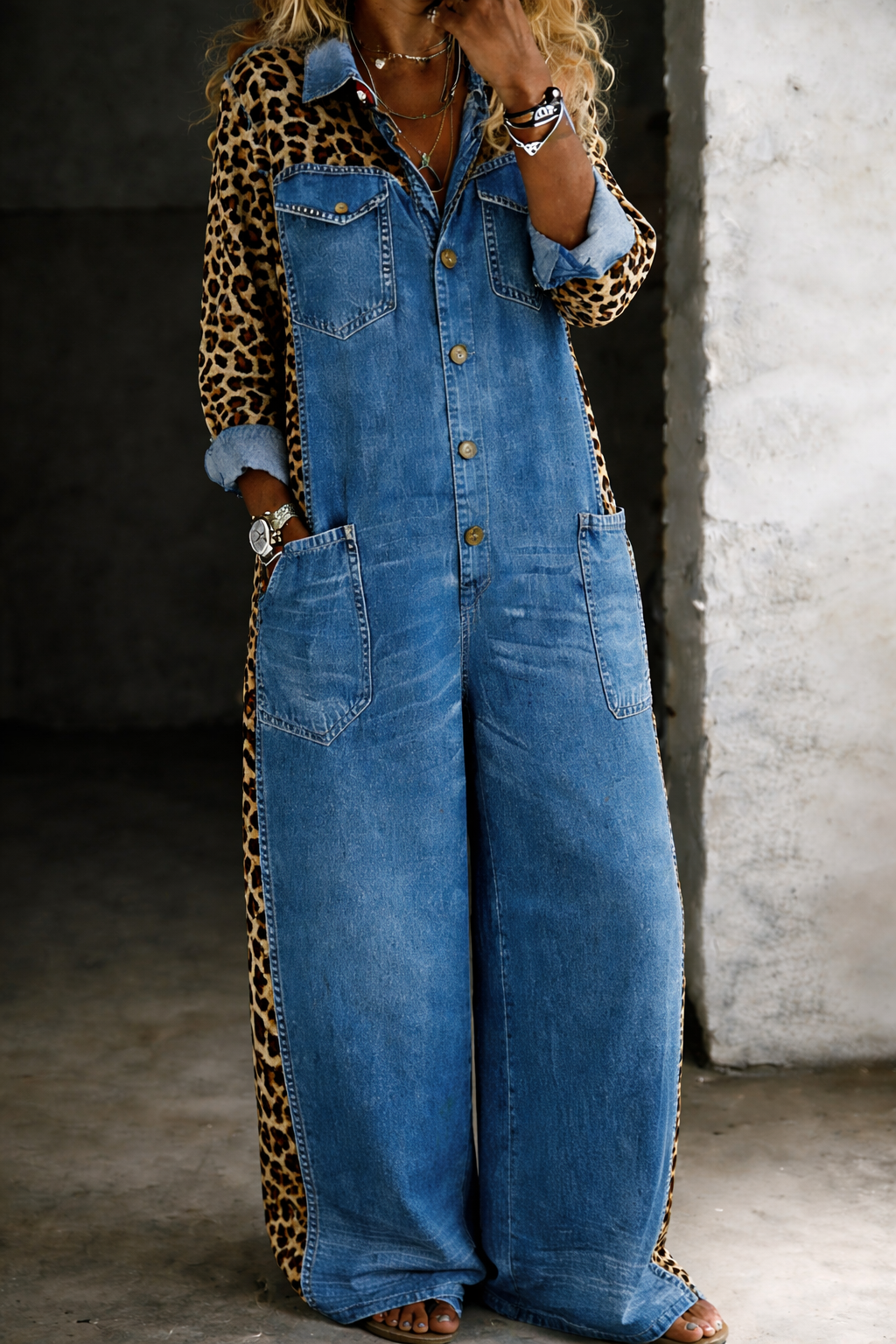 Denim Jumpsuit Women Long Sleeve One Piece Shirt Style