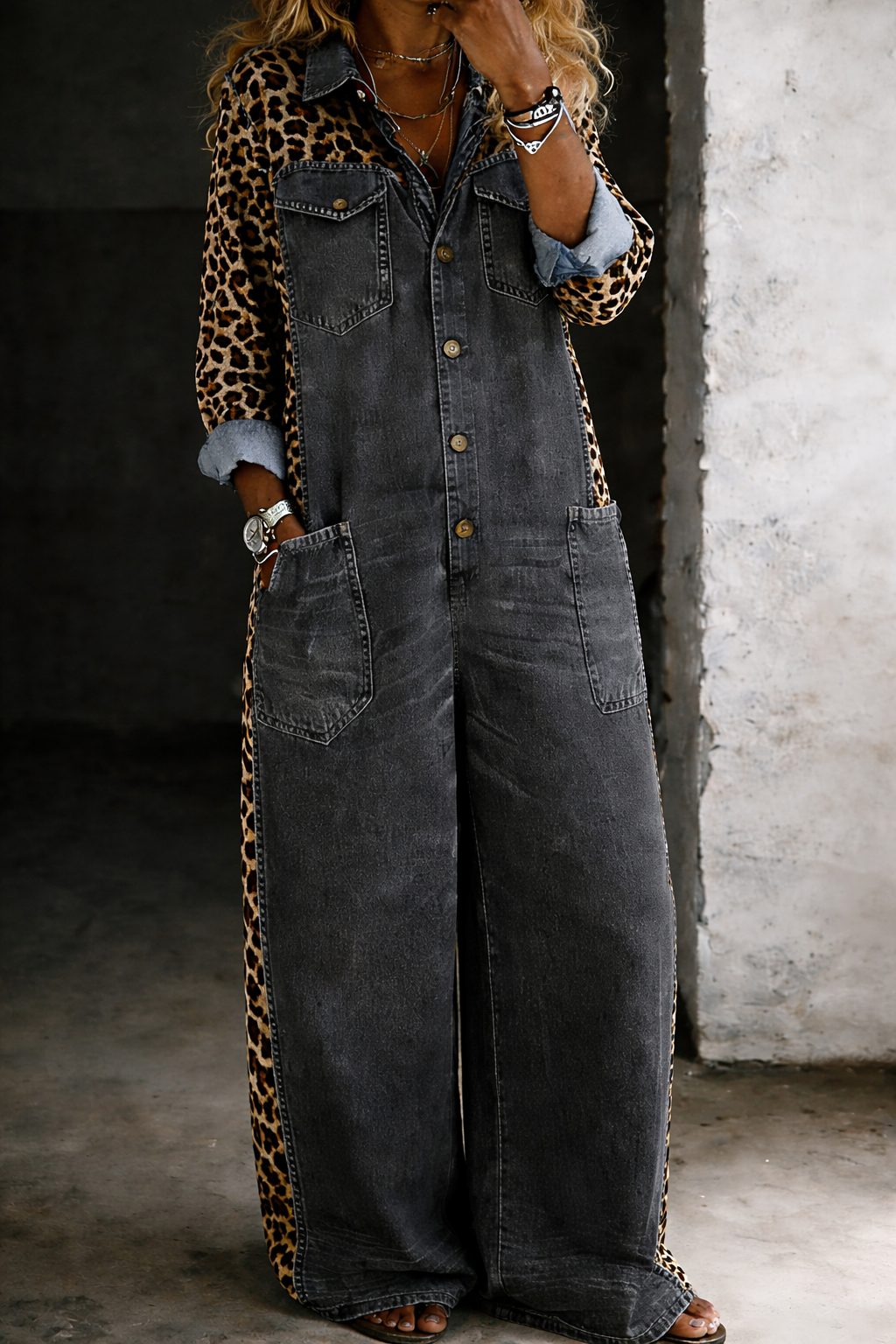 Denim Jumpsuit Women Long Sleeve One Piece Shirt Style