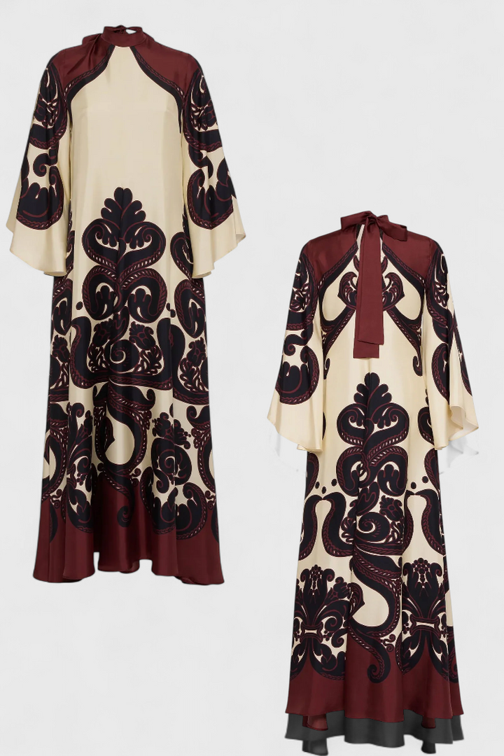 Maritza Grenadine Print High Neck Dress