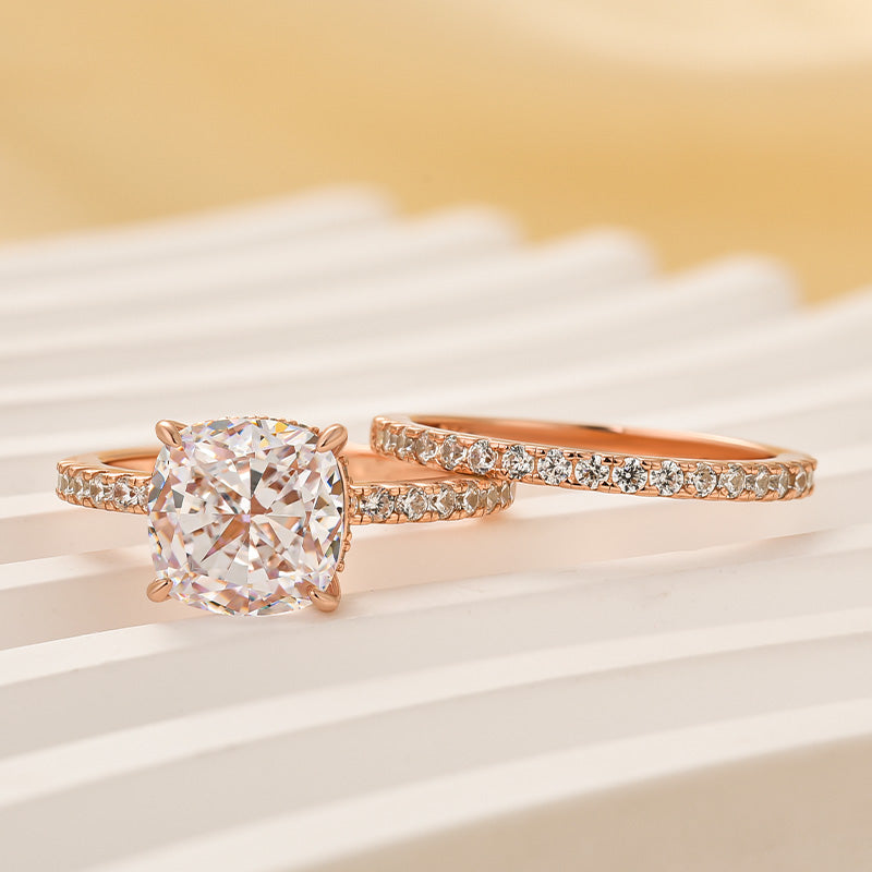 Bridal Cushion 2PC Ring Set | Rose Gold