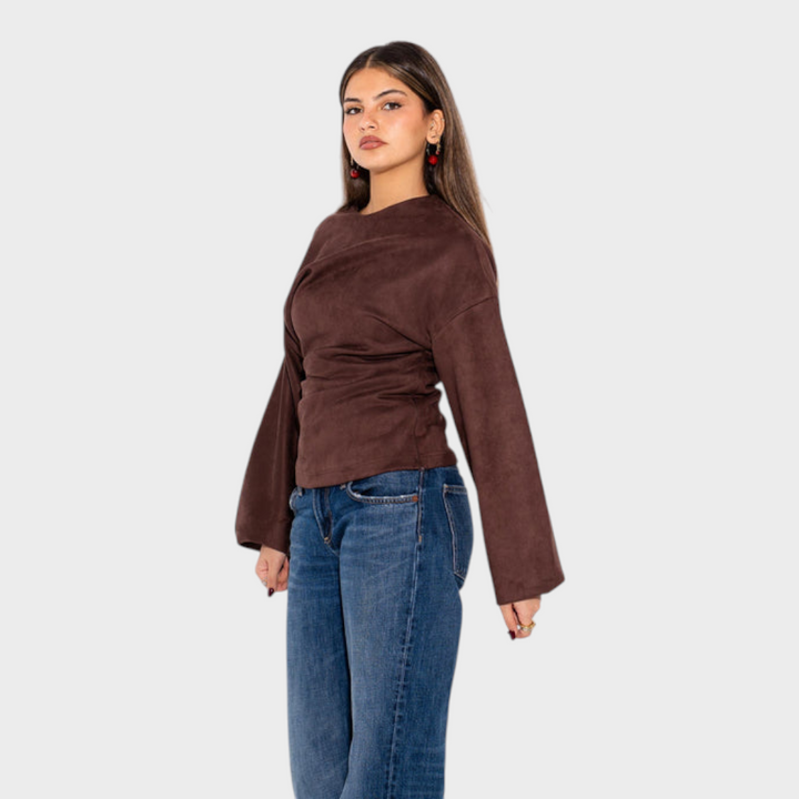 Tyronia | Suede Draped Top - Brown