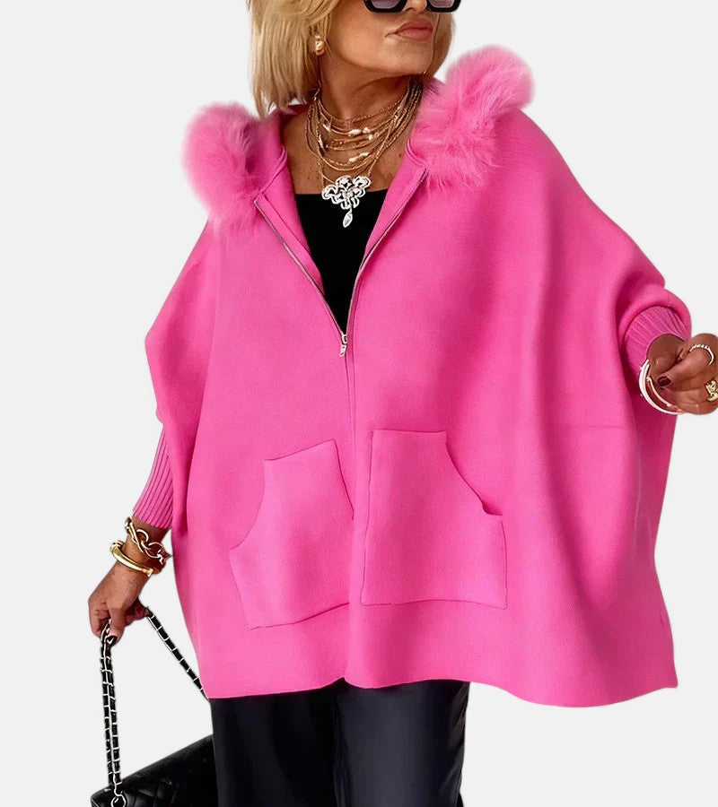 Minerva – Casual Hooded Coat with Fur Collar