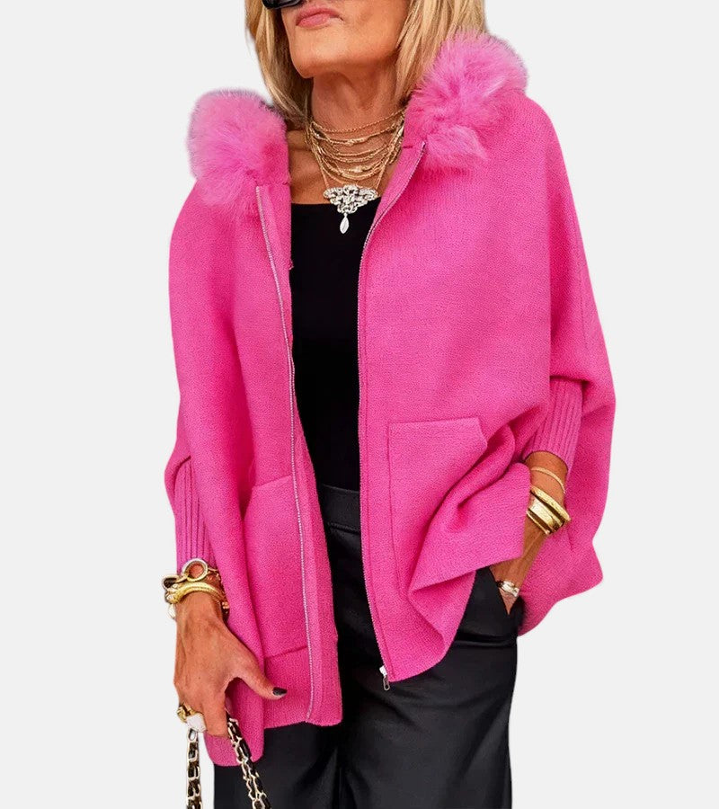 Minerva – Casual Hooded Coat with Fur Collar
