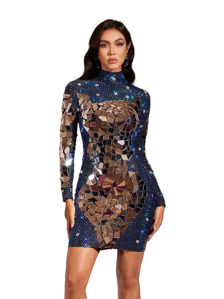 Filips Long Sleeve Crystal Mini Dress