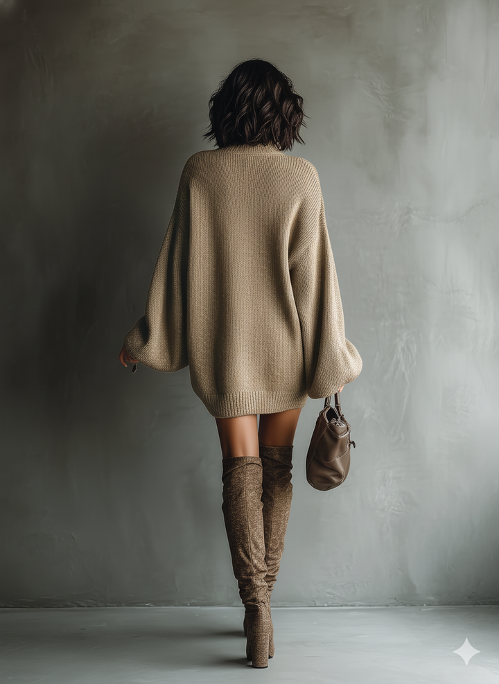 Women's Caramel Brown Vintage Style Knit Mini Dress