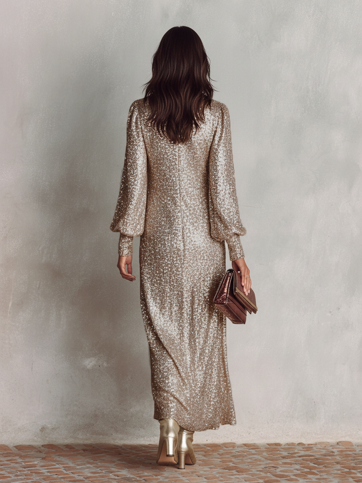 Women's Minimalist Loose Shimmering V-neck Maxi Party Dress