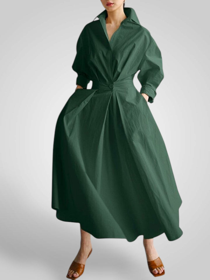 Ella | Women's Maxi Dress with Pockets, Buttons, Long Sleeves