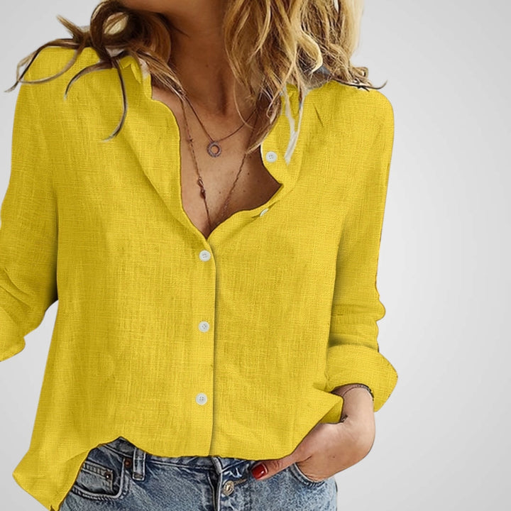 Elvir | Women's Button-Up Blouse - Light Linen Blend