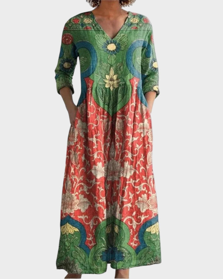 C&G | Retro Long Dress with Floral Pattern