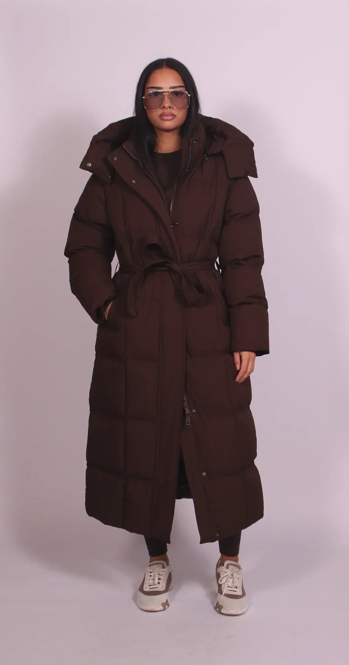 Full-Length Padded Coat with Cinched Waist