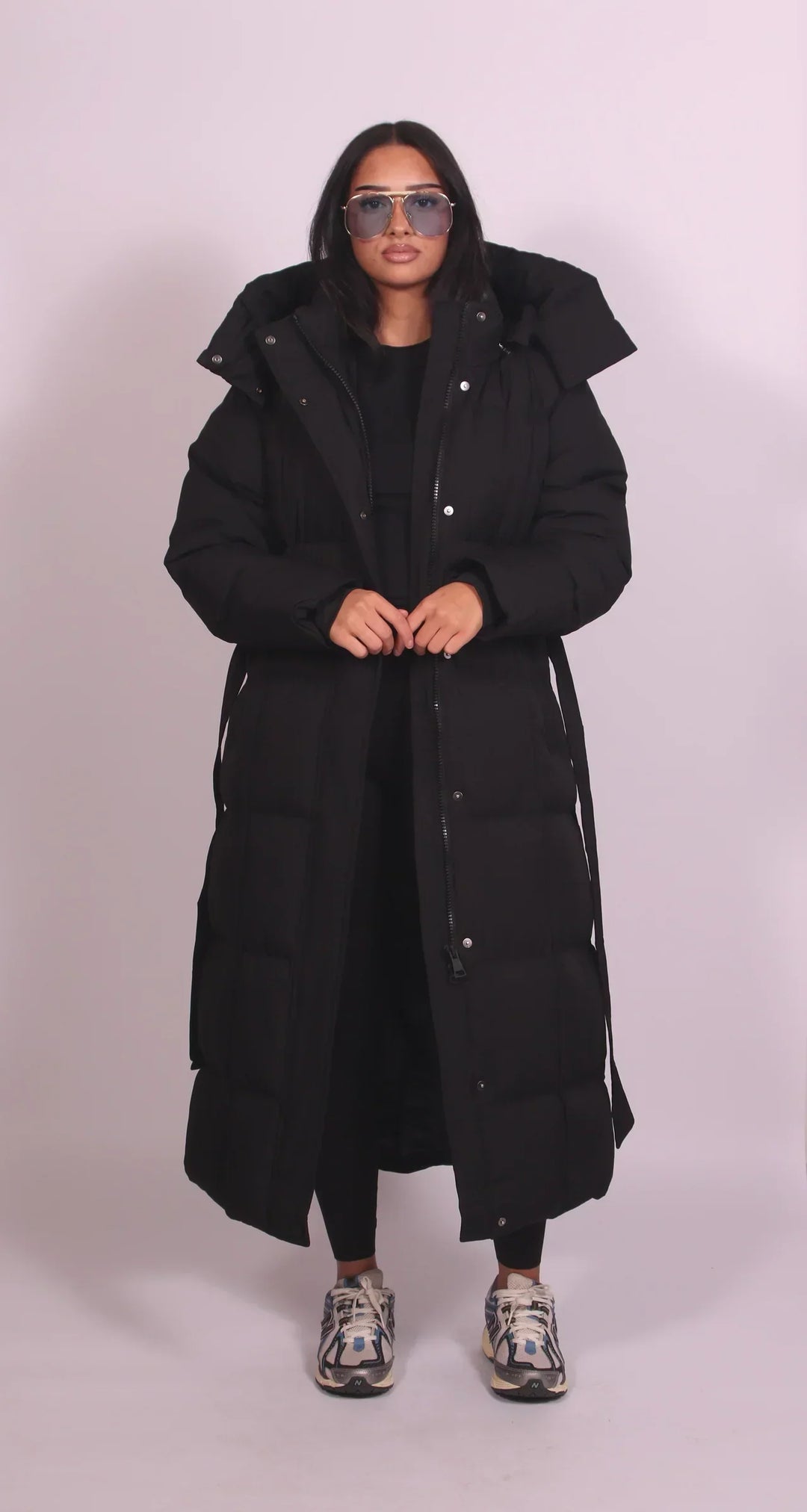 Full-Length Padded Coat with Cinched Waist