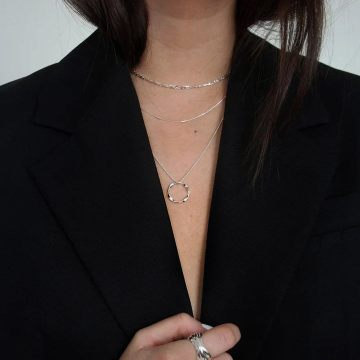 Open Circle Three Row Necklace | Silver-Tone